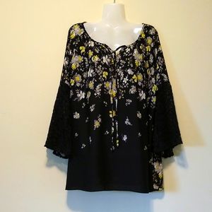 EST. 1946 Floral Blouse with Lace Sleeves